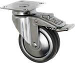 Swivel castor with parking brake and 80 mm rubber mounting plate