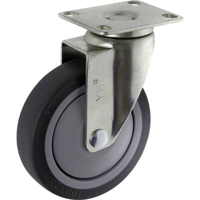 'Single swivel castor with a grey rubber tyre and metal mounting, suitable for furniture or trolleys.'