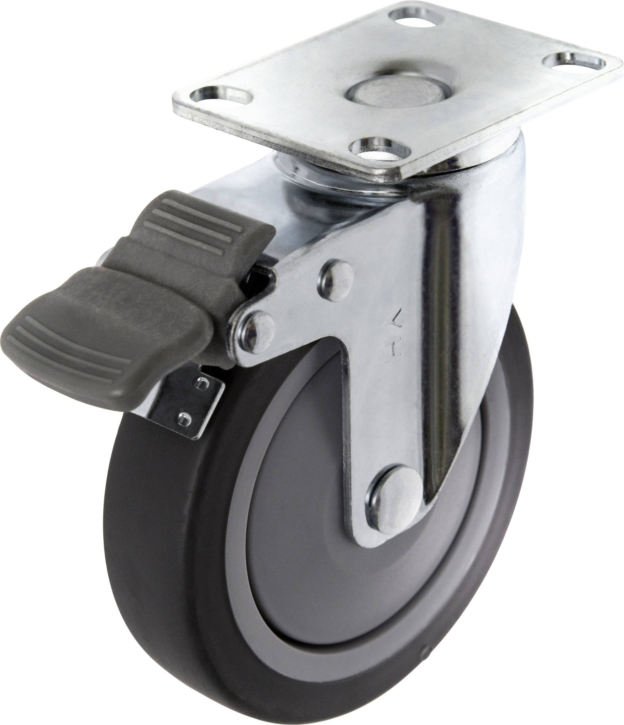 TOOLCRAFT TO-5137920 Swivel castor with parking brake and mounting plate 100 mm TPR Load capacity (max.): 65 kg