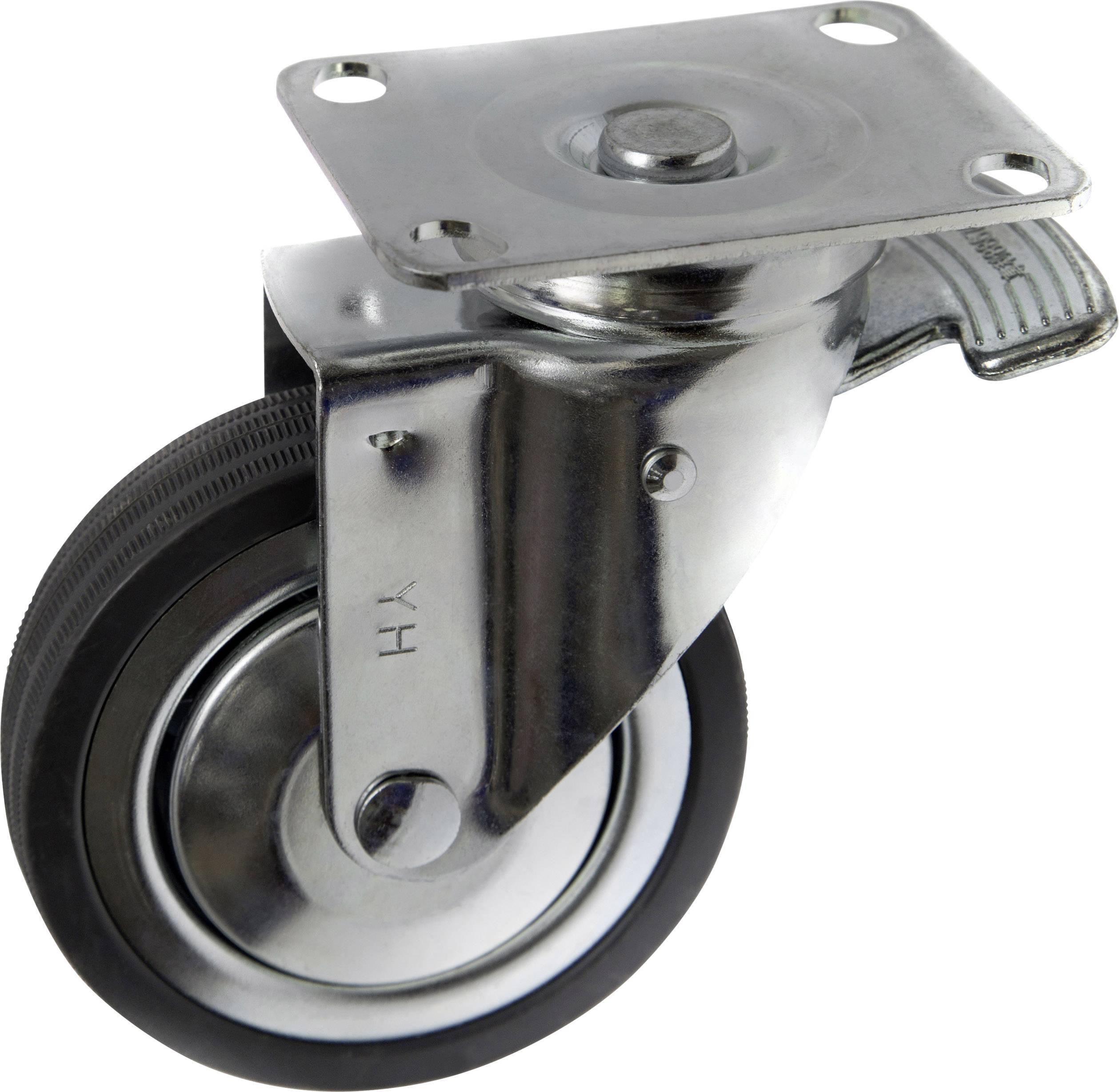 TOOLCRAFT TO-5137929 Swivel castor with parking brake and 100 mm rubber mounting plate Load capacity (max.): 80 kg