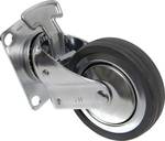 Swivel castor with parking brake and 100 mm rubber mounting plate