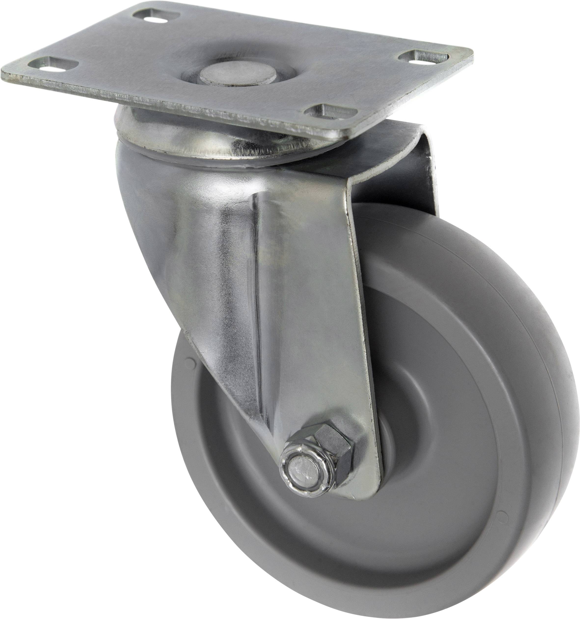 Industrial swivel castor with grey wheel and metal mounting bracket, suitable for furniture or equipment bases to ensure mobility.