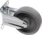 Grey plastic swivel castor with metal mounting, side view. Used for furniture or equipment to enable mobility.