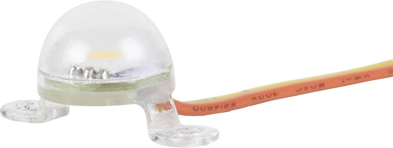 A single LED light point with two transparent mounting feet and an orange power cable.