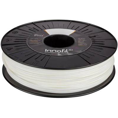 A black spool with white 3D printer filament from the brand 'Innofil 3D'.