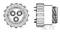 Technical drawing of a round connector with three contacts, side view and front view, technical drawing format.