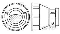 Technical drawing of a cylindrical lens, side and front view. Shows details of the lens and mounting elements.