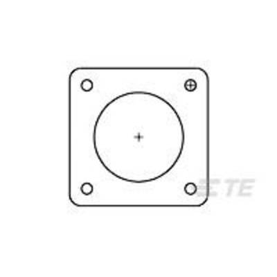 Technical drawing of a square flange with a central circular opening and four mounting holes in the corners.