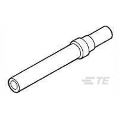 A drawing of a cylindrical electrical plug contact with a narrow end and a thicker central section.