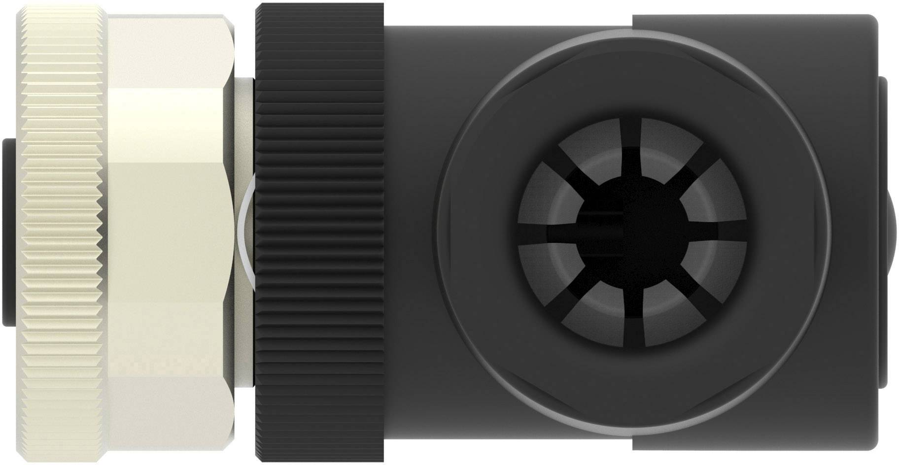 A black and beige valve with a side connection, suitable for technical applications.