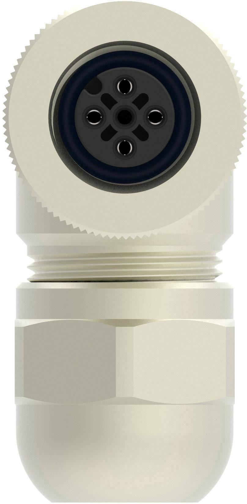 Metal connector with multi-pin socket, suitable for industrial applications. Ribbed surface on the top for improved grip.