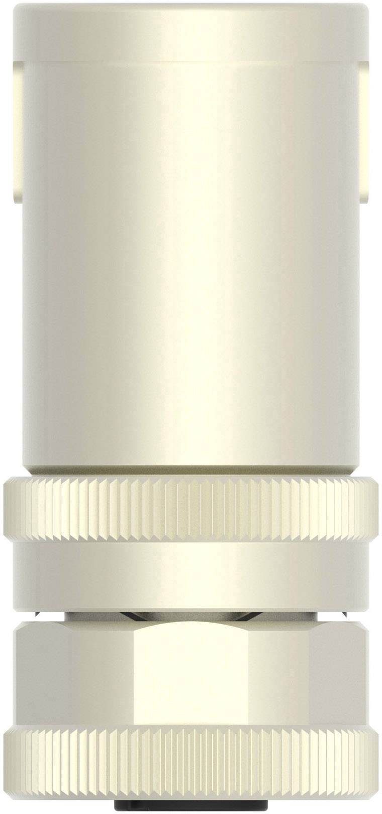 A cylindrical, metallic-looking component with ribbed rings and a smooth upper section, possibly a connector.