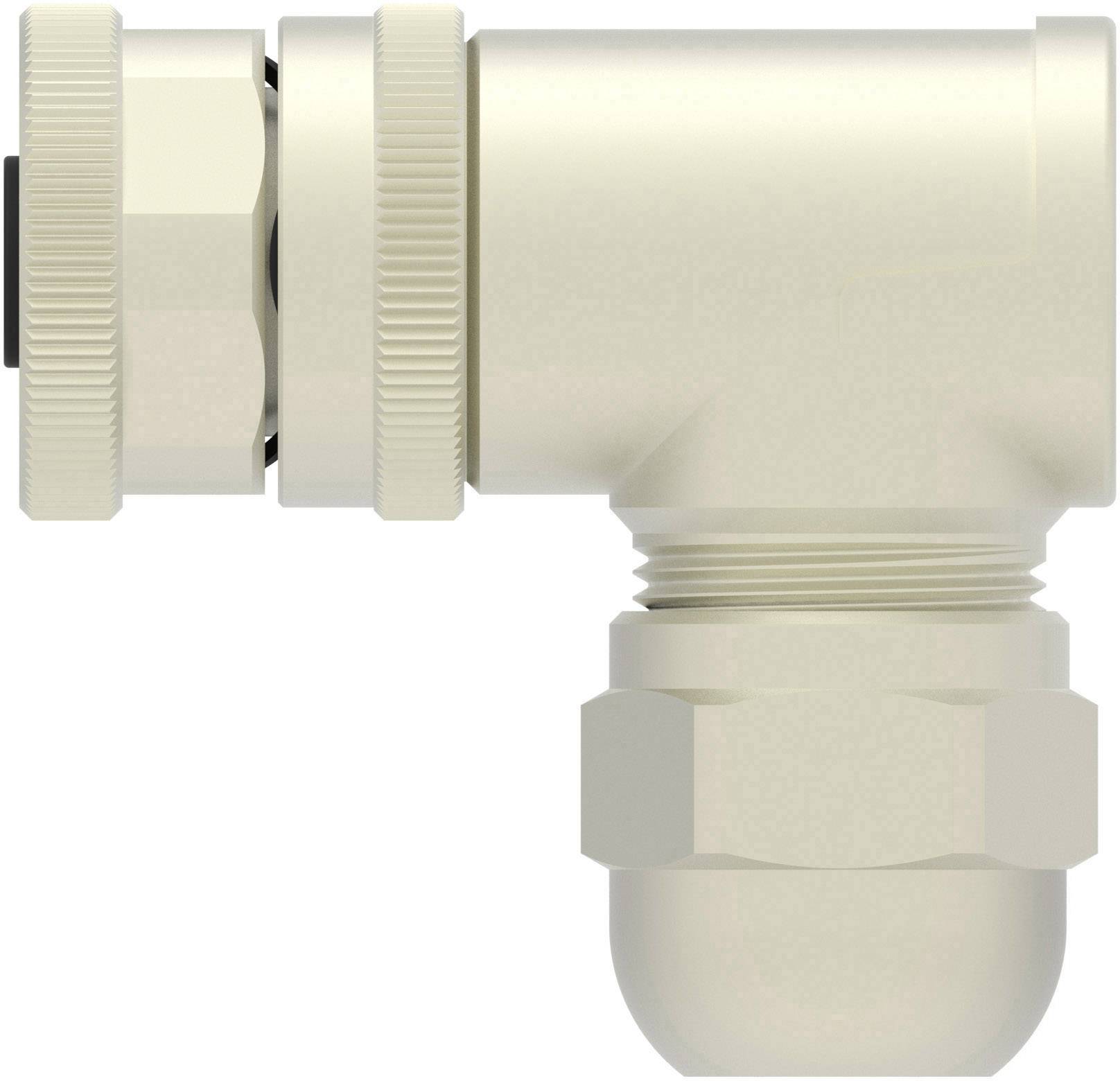 A beige L-shaped pipe connector, suitable for connecting and sealing pipes or hoses.