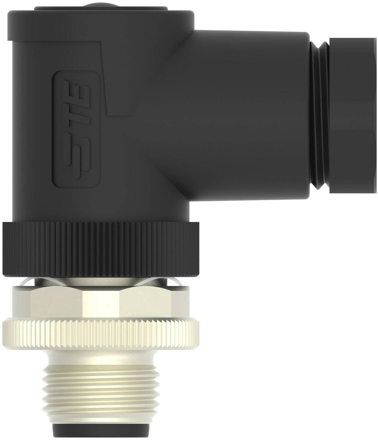 A black, rectangular plastic adapter with a metal threaded connection on the underside. The component is used in industrial applications.