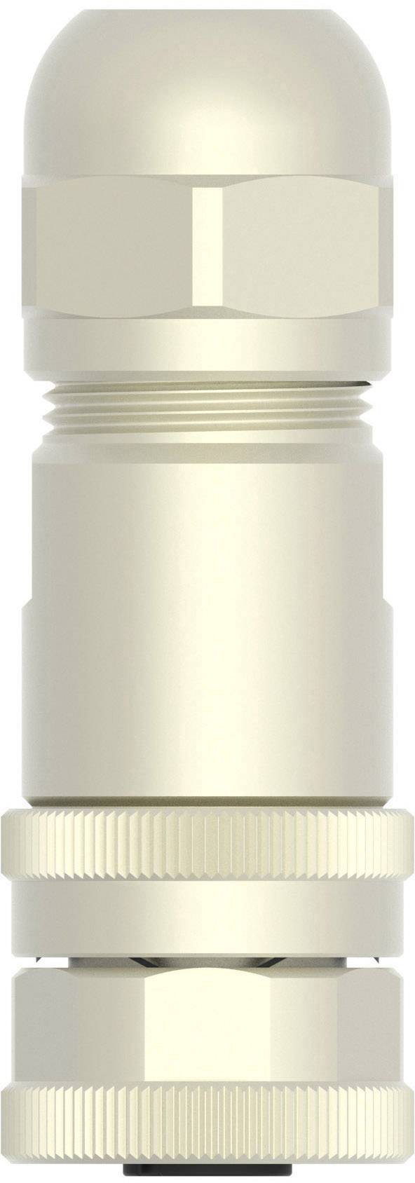 Metal connection stub, cylindrical, with multiple threaded screws and grooves for fastening, with a polished surface.