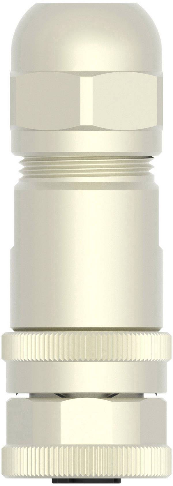 A beige plastic hexagon-headed screw with a knurled ring, suitable for cable glands and sealing applications.