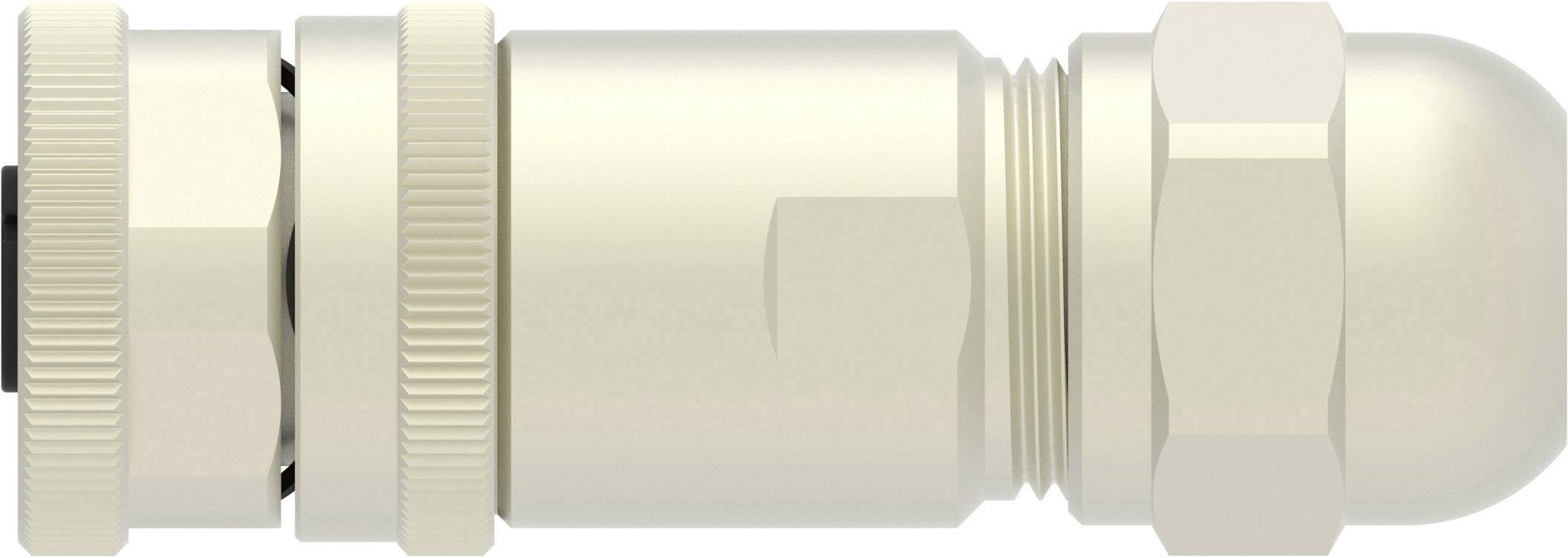 A cream-coloured cable gland insert viewed from the side, comprising multiple ribbed and smooth sections.
