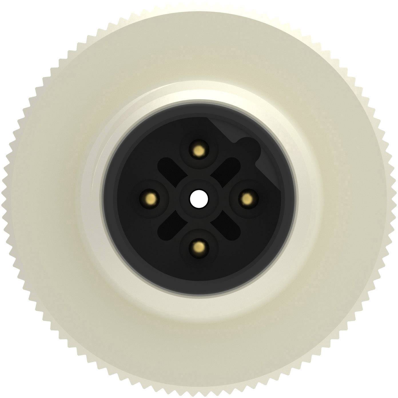 Round object with a circular black centre and a jagged light-coloured edge; looks mechanical or technical.