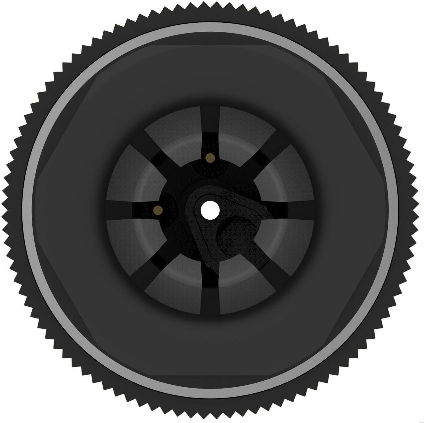 Image of a gear wheel viewed from above, dark grey with a serrated edge and central structure, symbolising mechanics or movement.