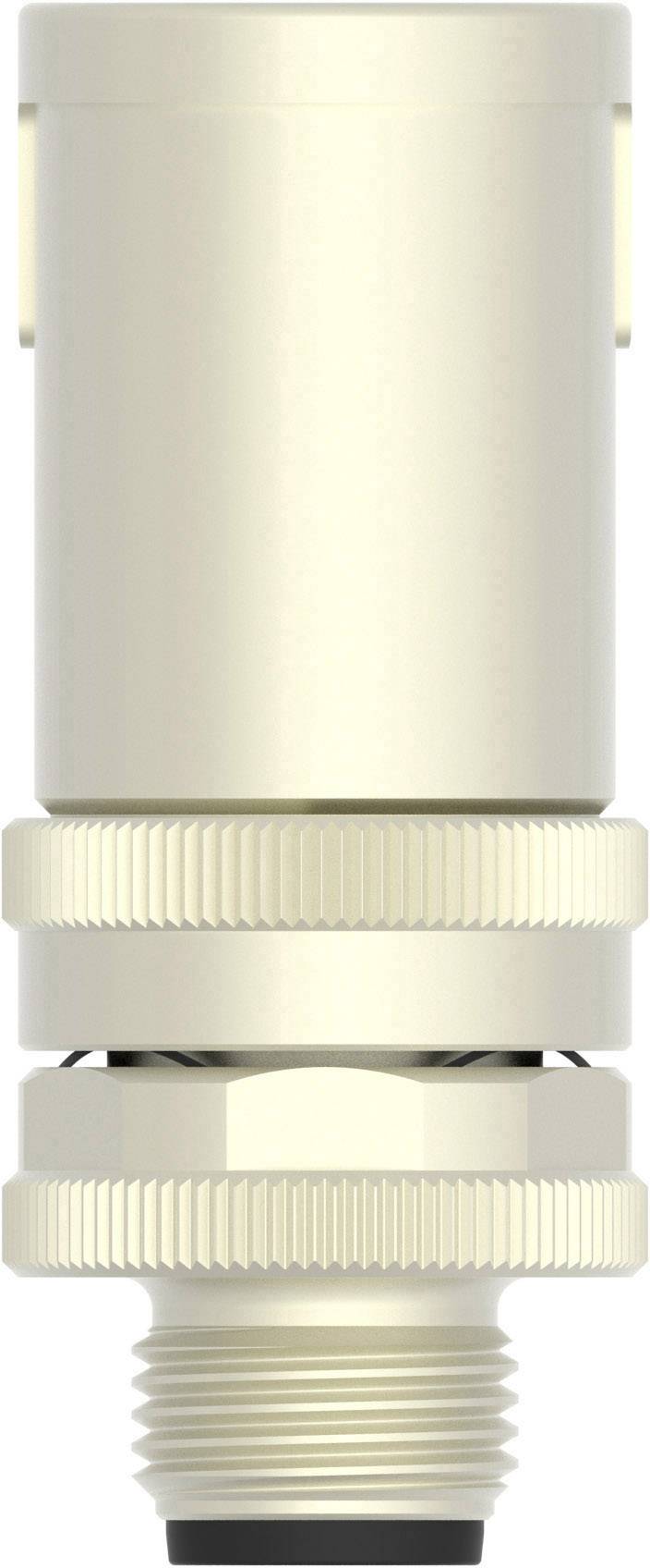 A white-gold cylindrical threaded connector with a seal. Suitable for electrical connections.