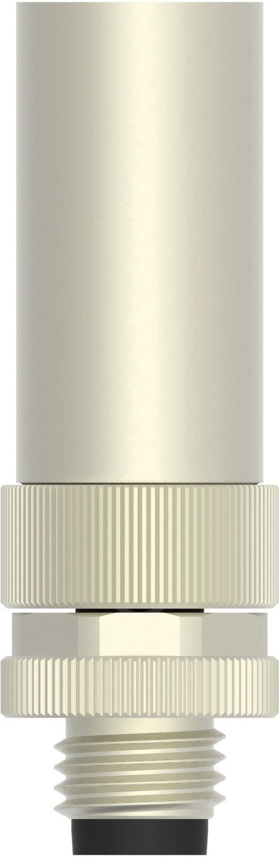 Metallic cylinder with a corrugated coupling piece and threading at one end, potentially a component of a technical device.