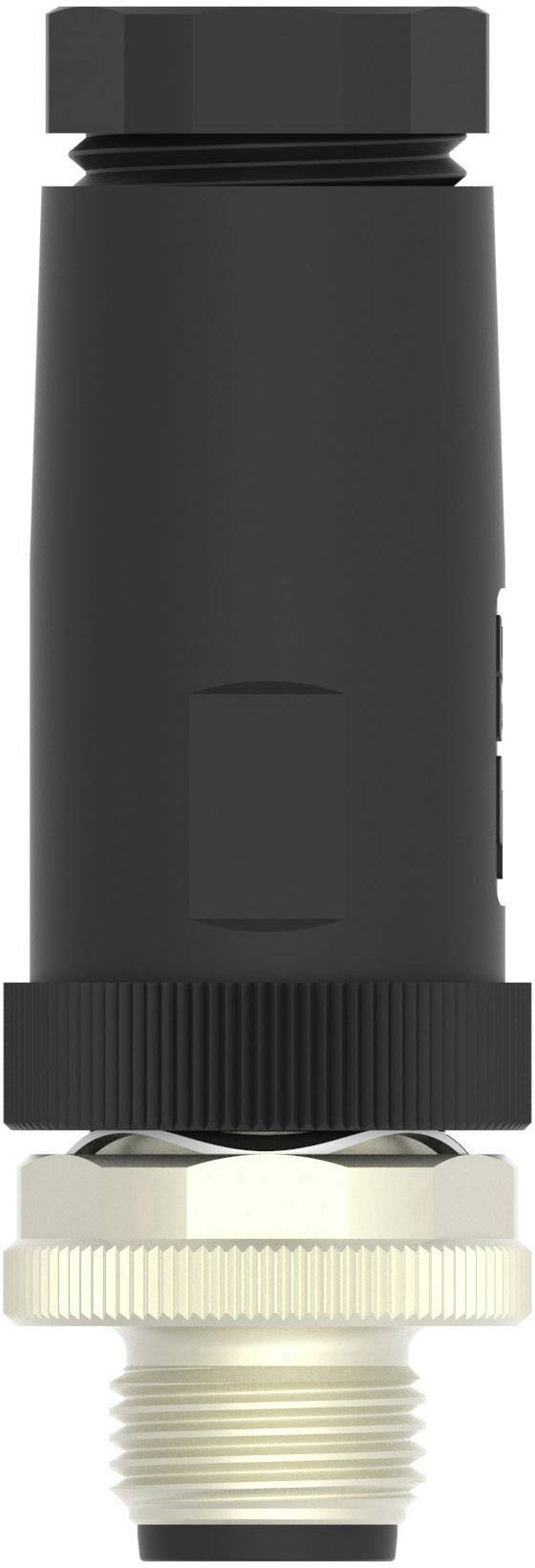 A black cylindrical adaptor with a metallic threaded screw at the bottom end, vertically positioned.