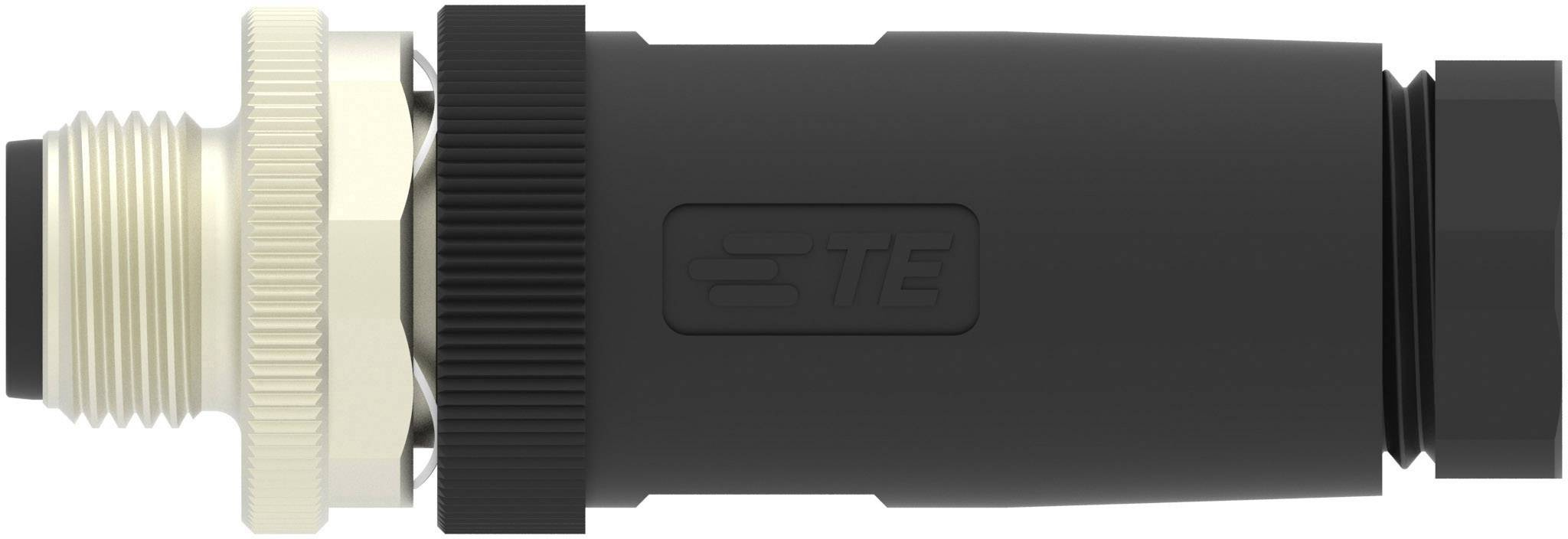 Connector with a ridged metal ring and black plastic housing, suitable for industrial applications.