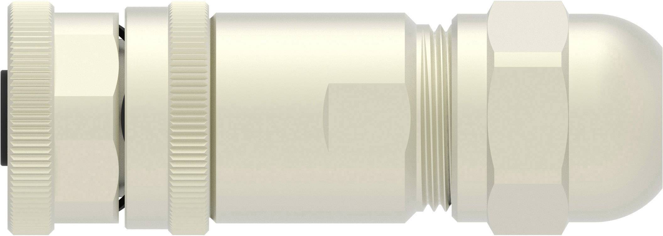 A cream-coloured cable gland with ridged edges and a smooth surface. Suitable for cable fastening in industrial environments.