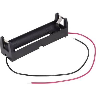 Battery holder for an AA cell made of black plastic, with red and black wires for connection.