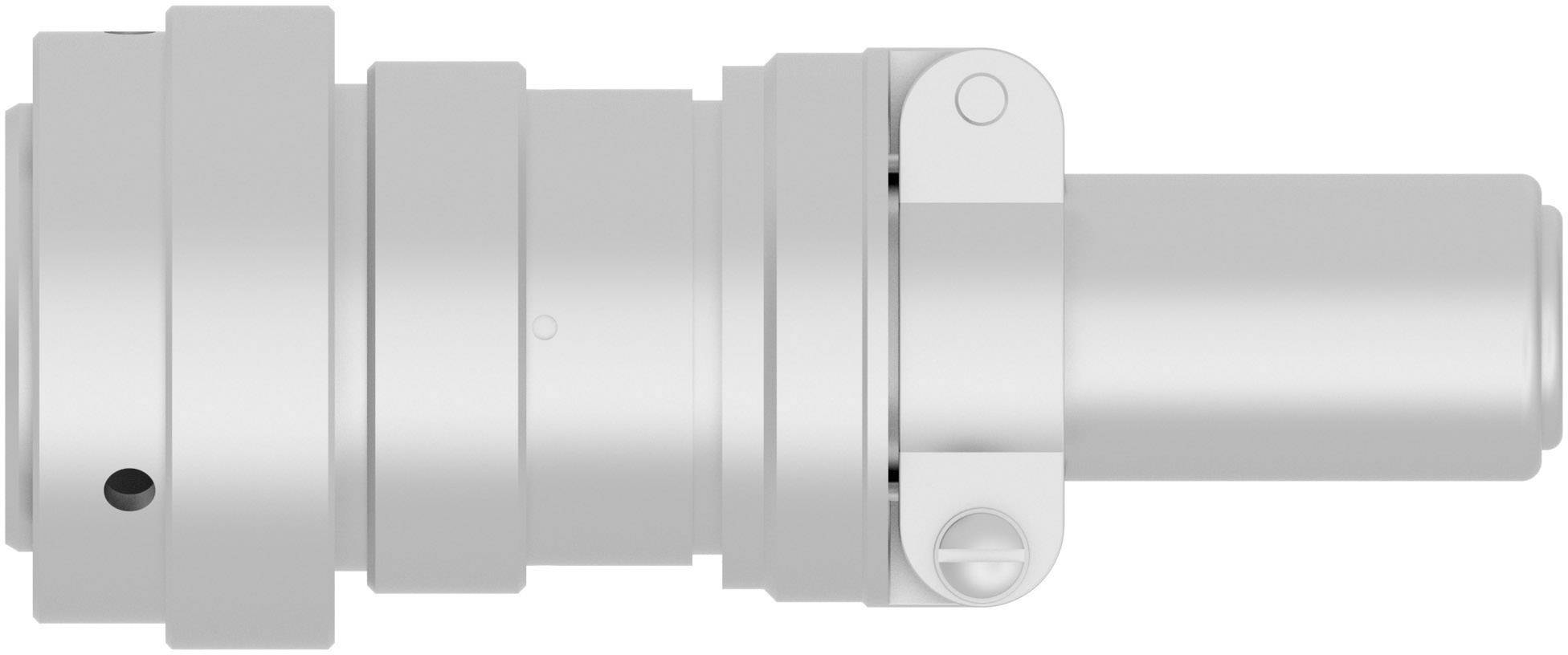 Cylindrical, metallic device with multiple segments, possibly a technical component or connector, shown from the side.
