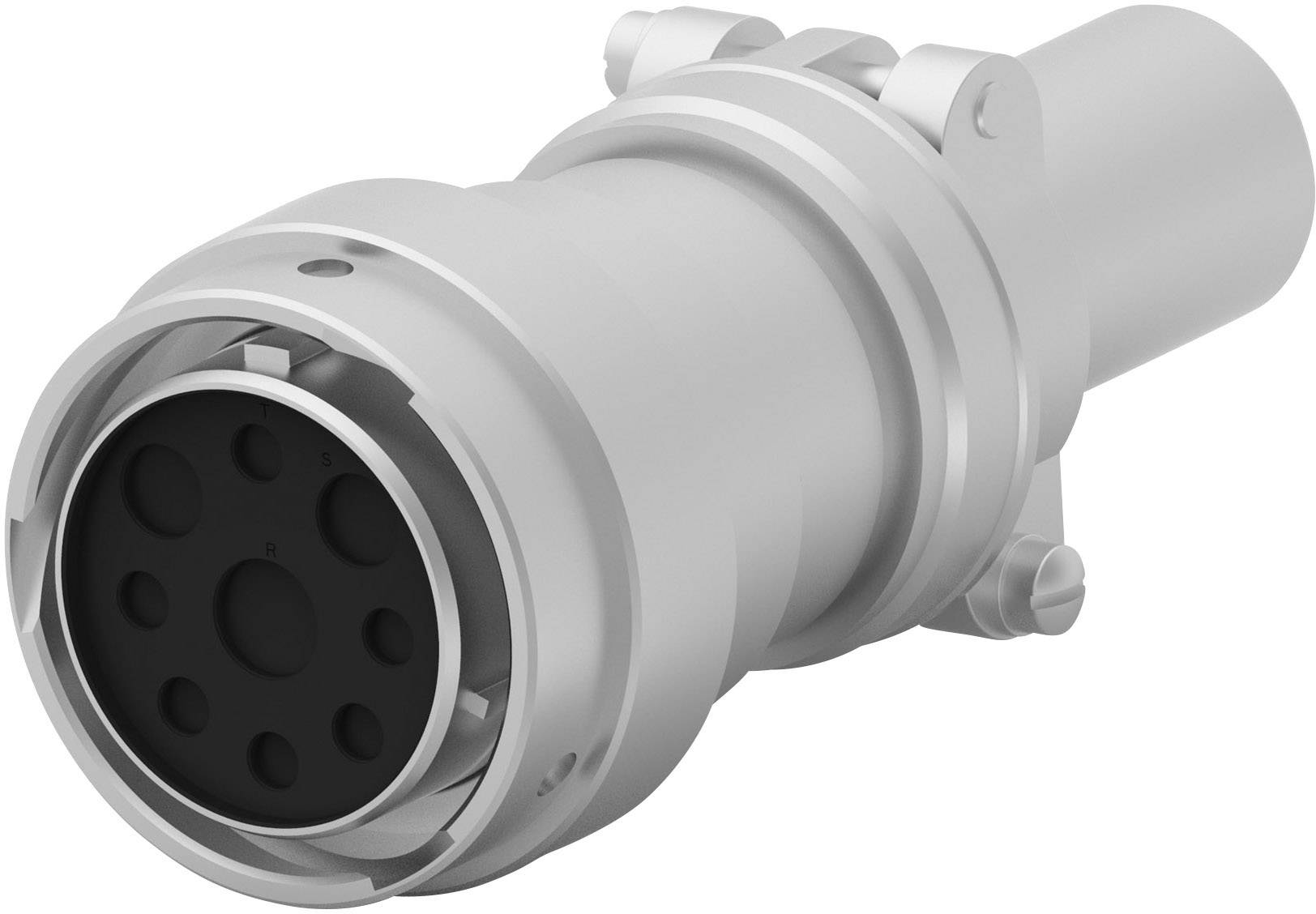 A grey industrial cable plug with multiple connection openings, commonly used for specialised and robust electrical applications.