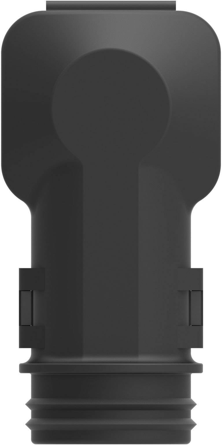 A black adaptor plug with a cylindrical lower end and rounded upper edges, suitable for industrial applications.