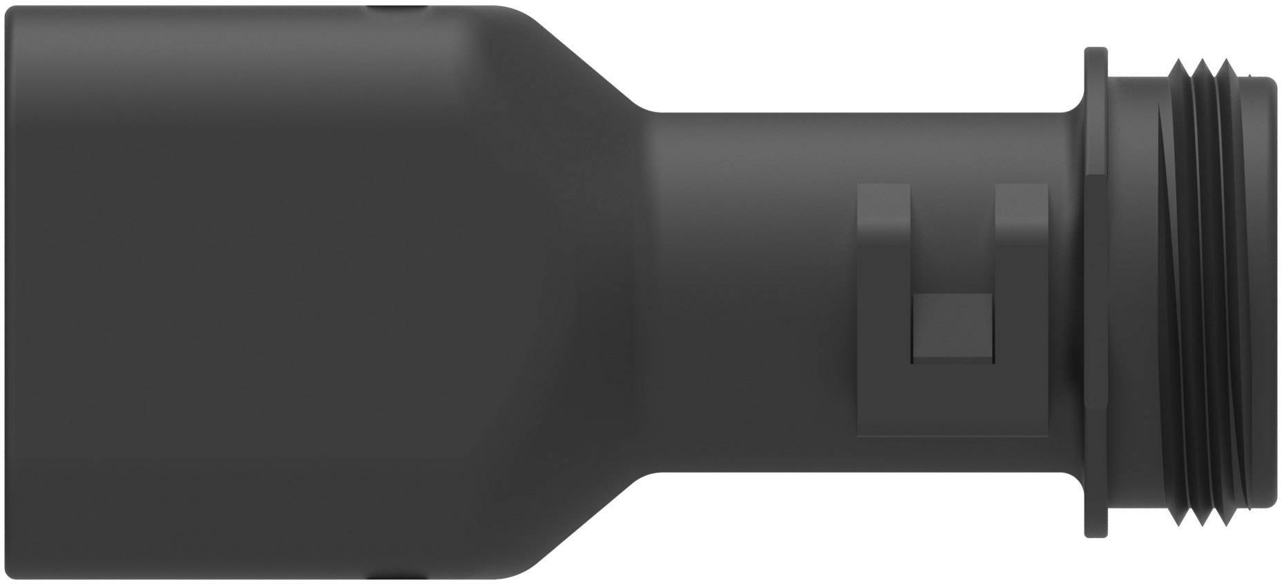 A black pipe with threaded ends and a rectangular mounting bracket in the centre, shown from the side.