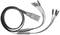 Cable harness with multiple plugs at one end and multi-channel audio connections at the other, suitable for audio equipment.