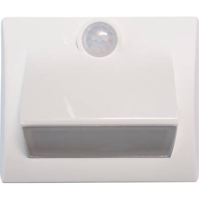 White LED wall light with integrated motion sensor, suitable for illuminating areas in darkness.