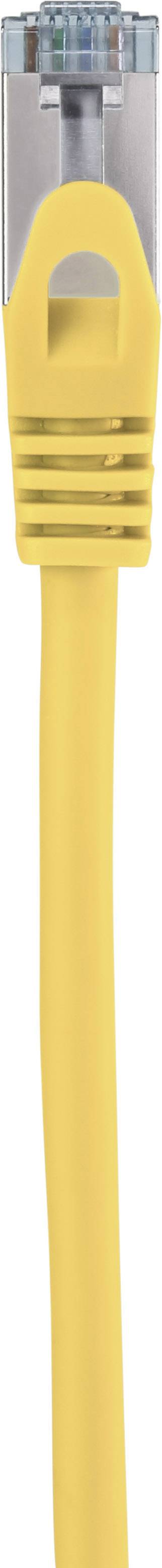 Yellow Ethernet cable with plug for network or internet connections.