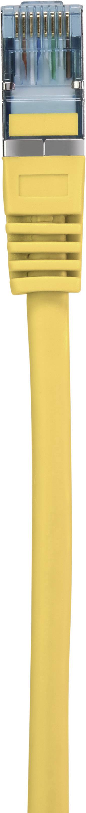 A yellow Ethernet cable with an RJ-45 connector, used for connecting computers to networks.