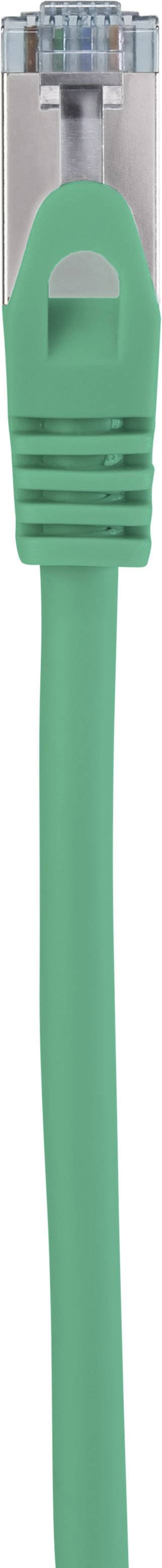 A green Ethernet cable with RJ45 connectors, suitable for networking computers and routers.