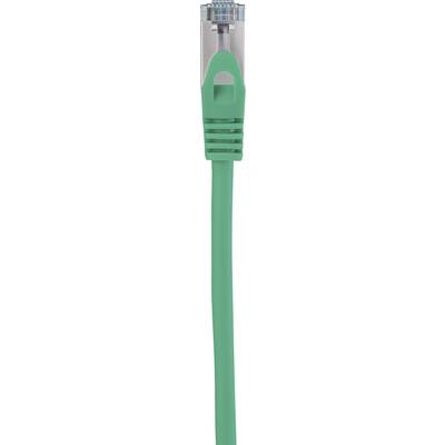 A green Ethernet cable with RJ45 connectors, suitable for networking computers and routers.