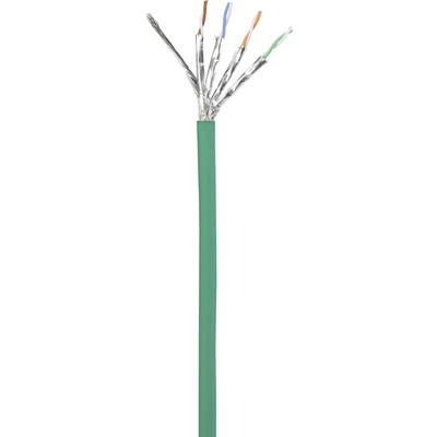 Green electrical cable with stripped ends and visible wires in various colours, suitable for wiring projects.