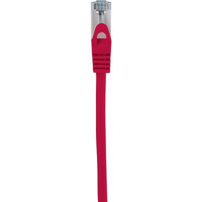 Red Ethernet cable with RJ45 plug, used for network connection.