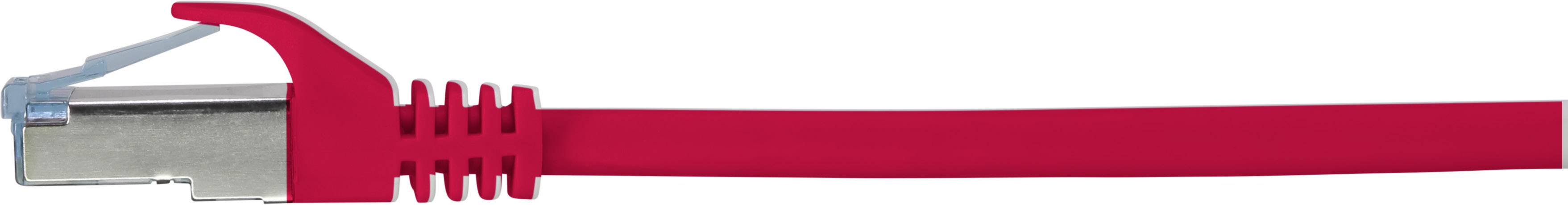 A red Ethernet cable with an RJ45 plug, used for connecting network devices.