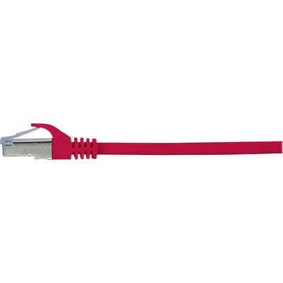 A red Ethernet cable with an RJ45 plug, used for connecting network devices.