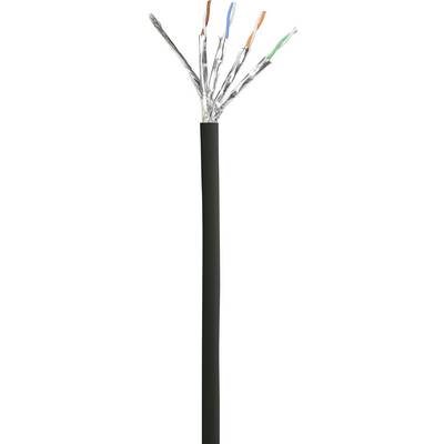 Close-up of an open Ethernet cable with coloured, twisted pair wires and silver shielding.