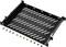 A black, perforated rack shelf with side brackets, screws, and mounting accessories, suitable for installation in a server rack.