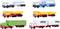 Six colourful toy lorry models: tankers at the front and rear, with 'ARAL' logo on top, others with trailers, one bearing an 'EDDIE STOBART LTD' print.