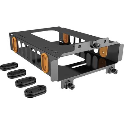 Metal frame with six oval rubber supports, three on each side, and four screws at the corners. Suitable for technical assembly.