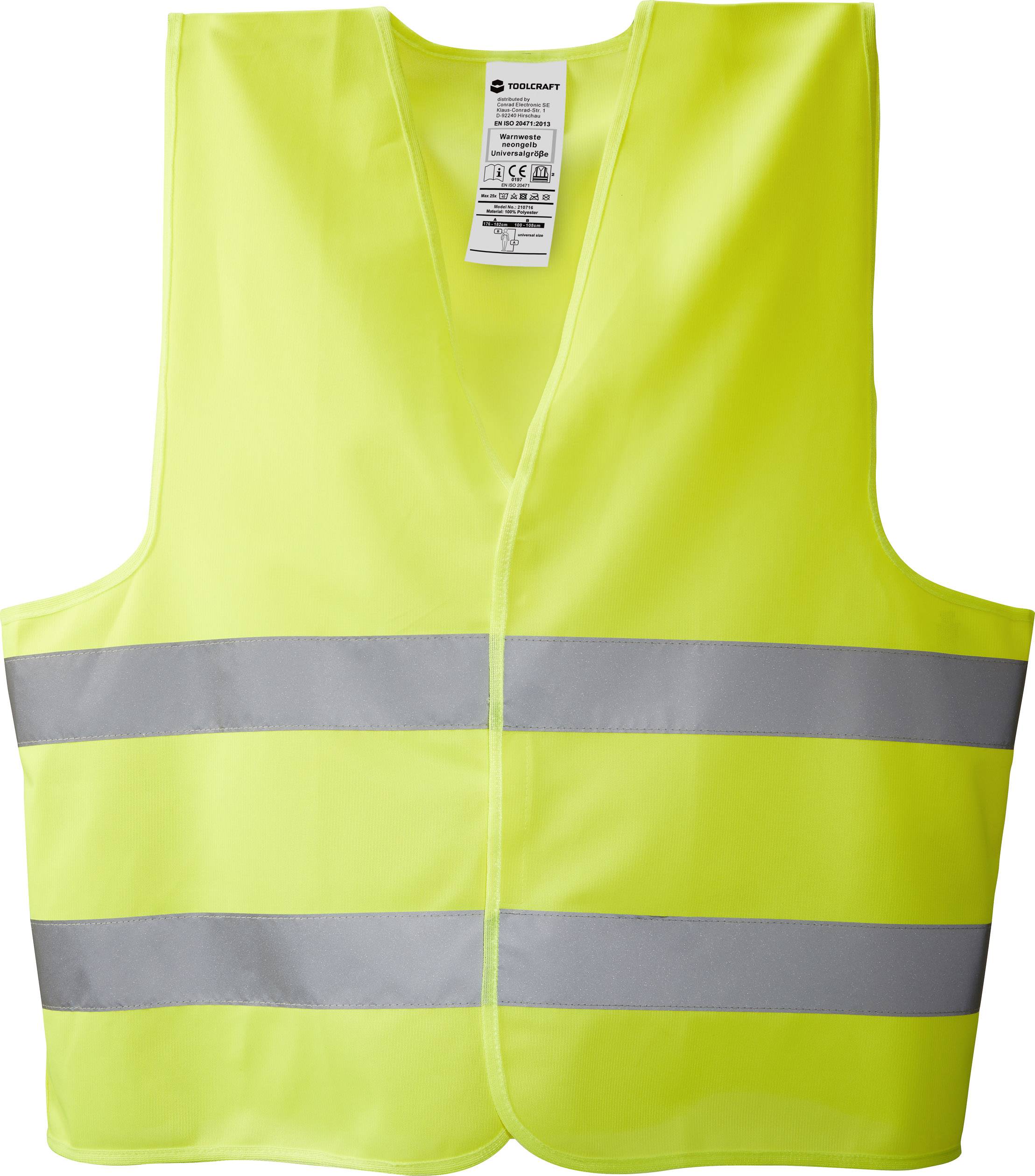 TOOLCRAFT TO-6542478 Safety vest neon yellow universal size EN ISO 20471: 2013 EN ISO 20471:2013