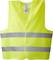 Yellow high-visibility vest with reflective strips; designed to increase visibility and safety in poor lighting conditions.