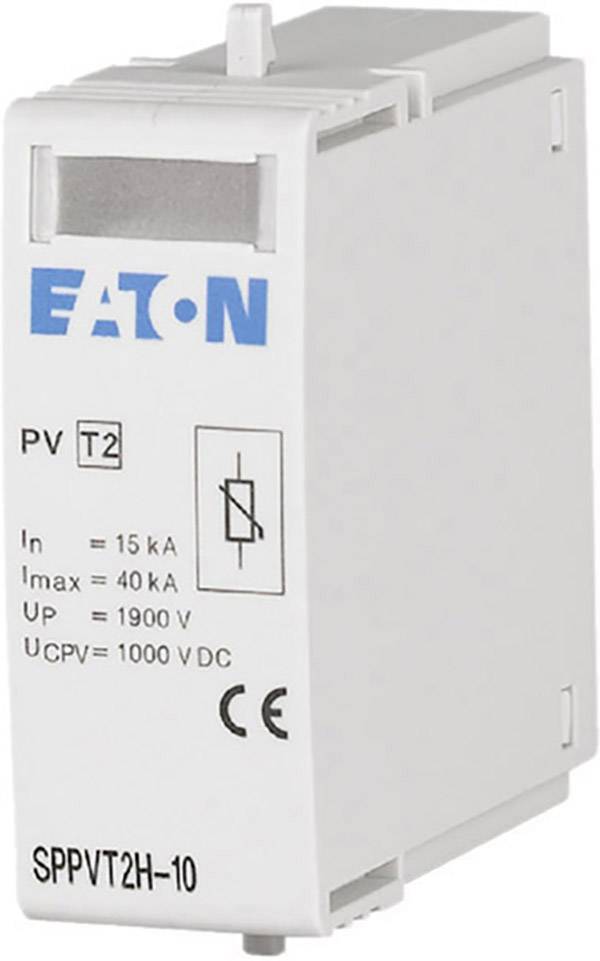 Overview of a white solar power branch protection device by Eaton with technical specifications: In=15kA, Imax=40kA, UP=1900V, UCPV=1000V DC.
